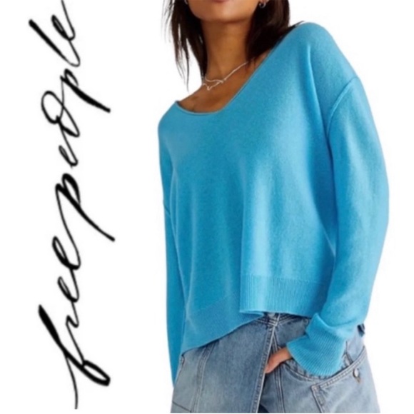 NWOT Free People *Harmony* cashmere sweater Blue Size x-Small - Picture 1 of 6